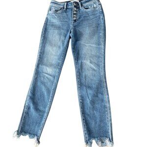 Flying Monkey Button Fly Distressed Fray Hem Jeans